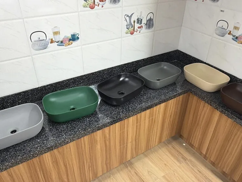 Matte ceramic countertop wash basins in assorted colours
